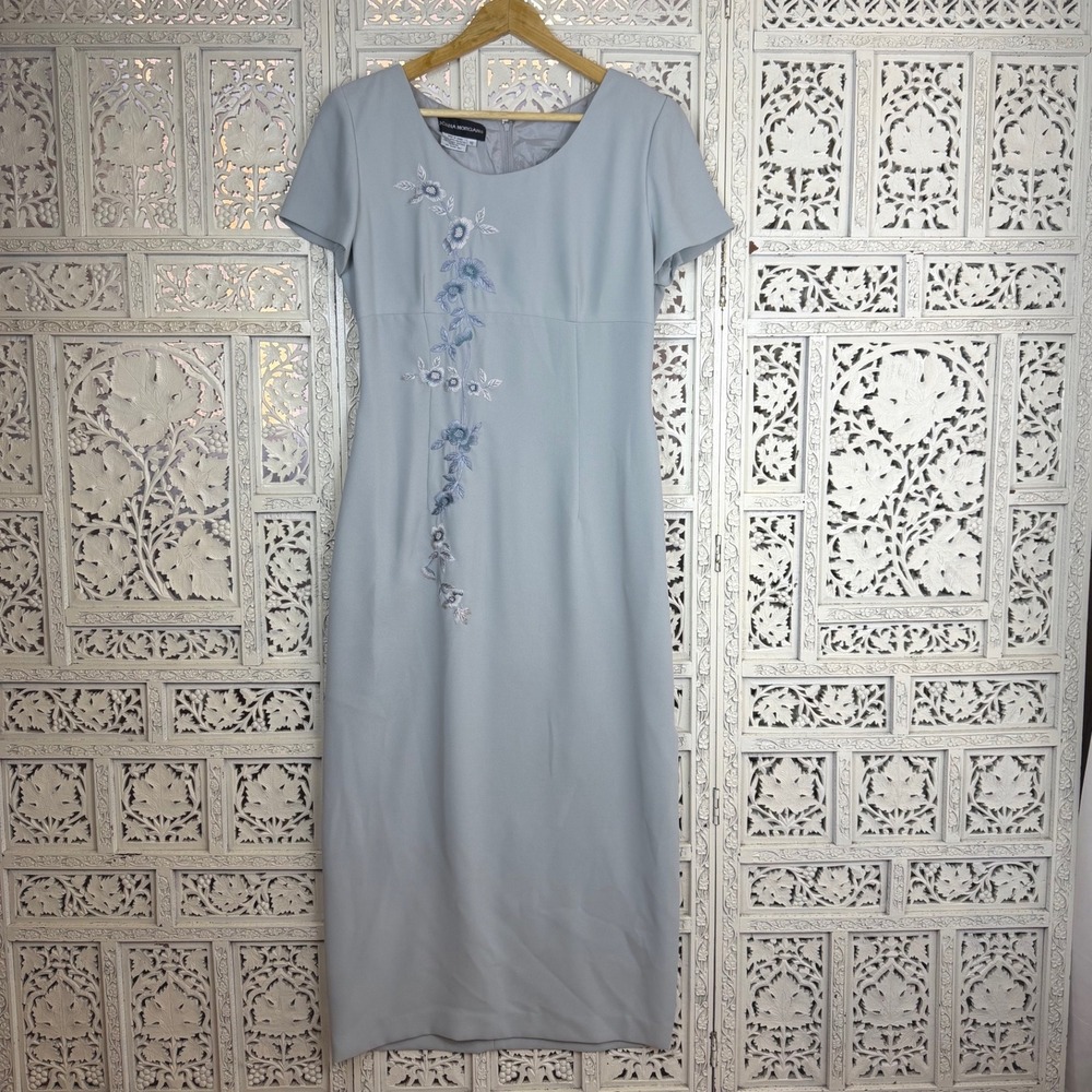 Vtg Donna Morgan Light Blue Floral Embroidered Maxi Dress Sz 10 Romantic Angel